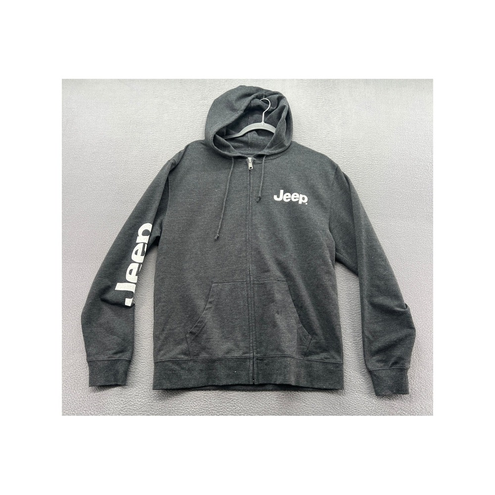 Jeep Sweatshirt Size L Mens Full Zip Hoodie Charcoal Gray Mountain Graphic